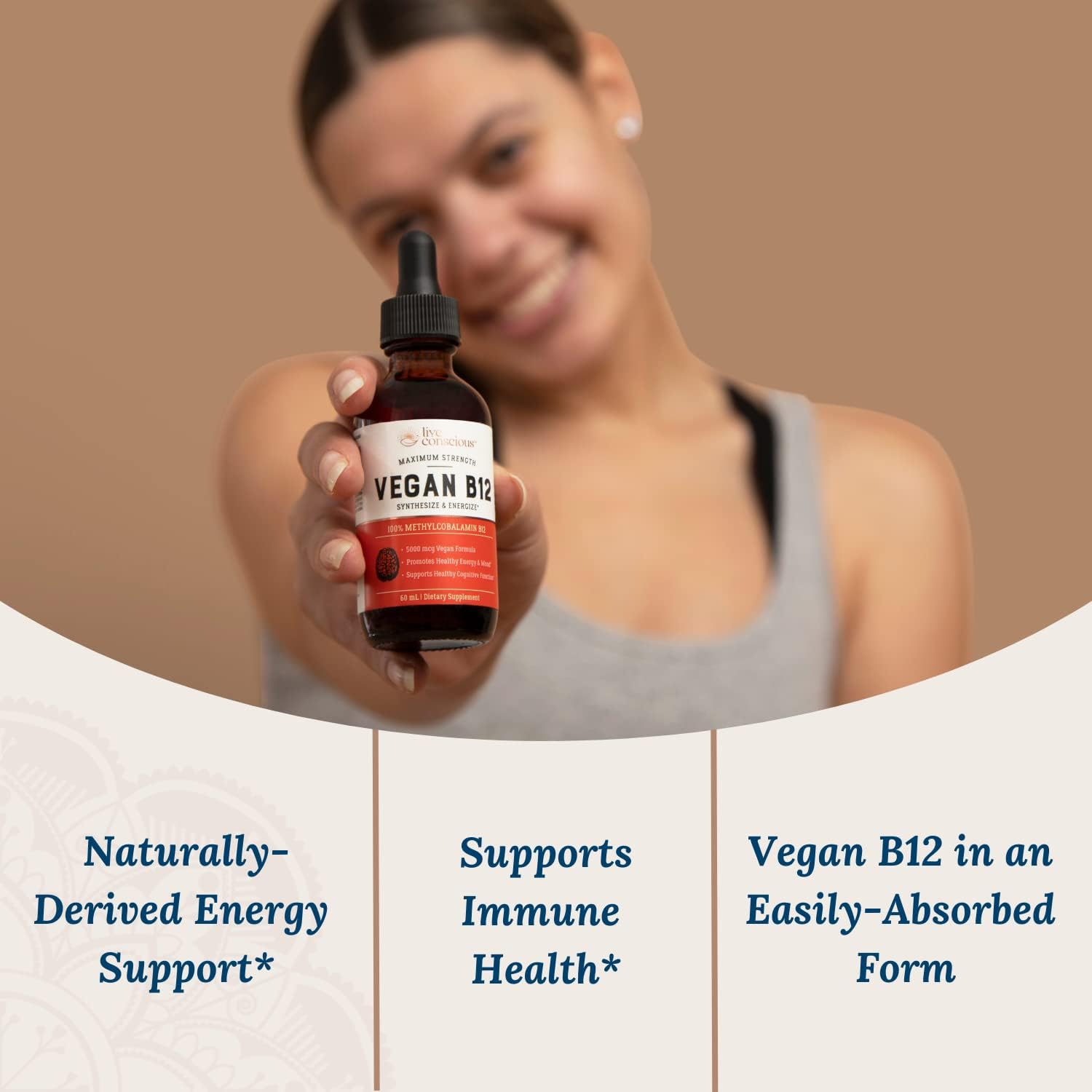 Vegan Vitamin B12 Sublingual Liquid Drops by - Methylcobalamin Max Strength B12 5000Mcg Formula - Vegan B 12 Vitamin Support Energy, Promote Memory &amp; Aid Immune System - 60 Serving