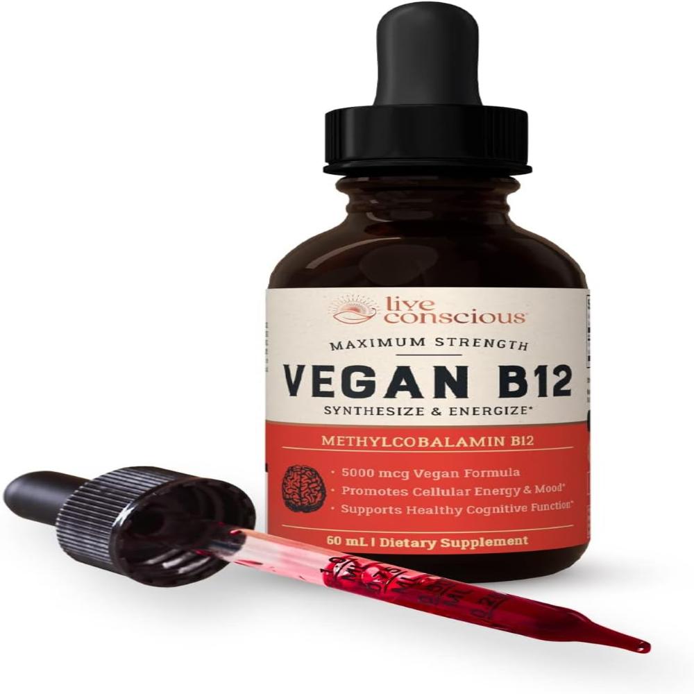 Vegan Vitamin B12 Sublingual Liquid Drops by - Methylcobalamin Max Strength B12 5000Mcg Formula - Vegan B 12 Vitamin Support Energy, Promote Memory &amp; Aid Immune System - 60 Serving