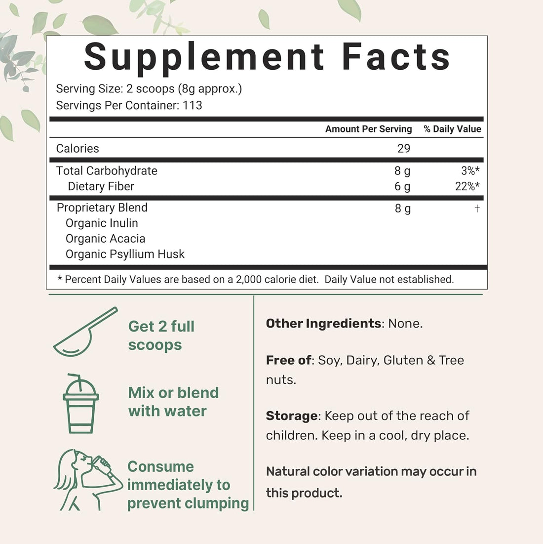Organic Soluble Prebiotics Fiber Supplement 